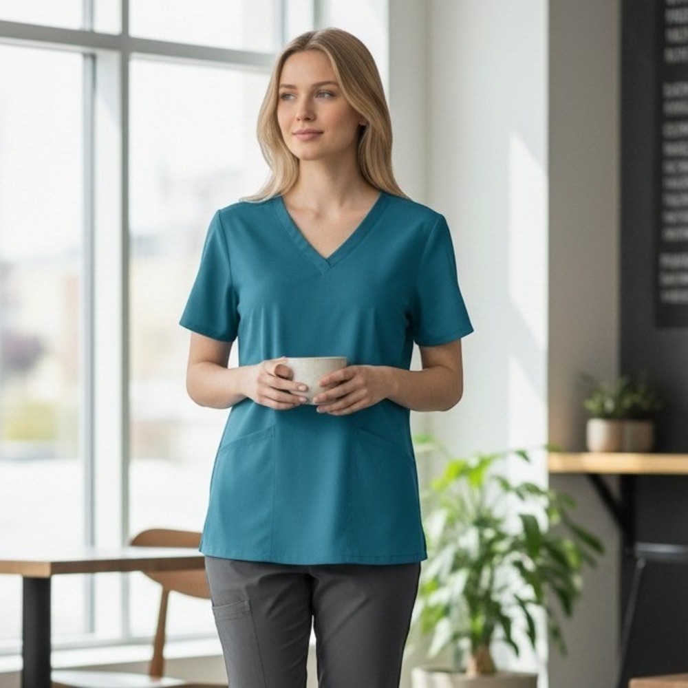 FIGS Catarina One-Pocket Scrub Top Caribbean Blue Technical Collection L 1002618